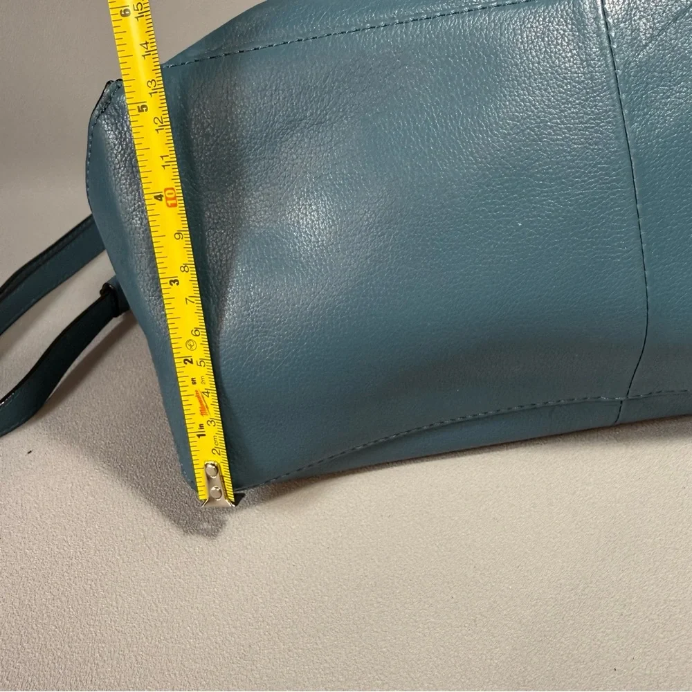 Elliot Lucca Teal Blue Leather Crossbody Satchel with Top Handle